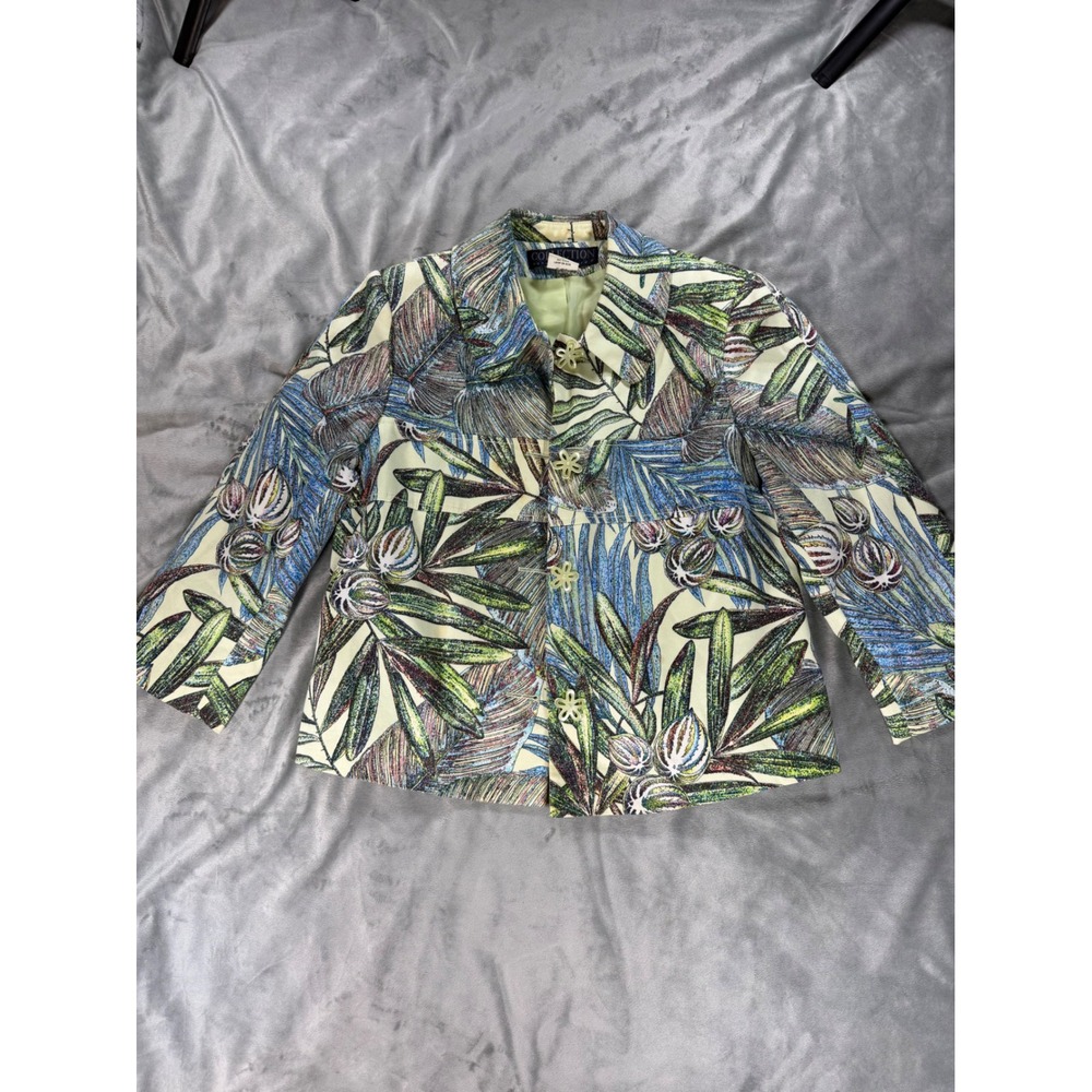 Harvé Benard Tropical Floral Blazer Jacket 8‎ Green Blue Floral Button Closure